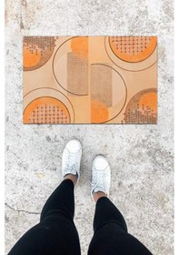 Resim Dijital Baskı Turuncu Yuvarlak Desen Kapı Önü Paspası K-1077 