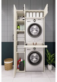 Resim Mdf Çamaşır Makinesi Ve Kurutma Makinesi Dolabı Standart Aytaşı Krem 