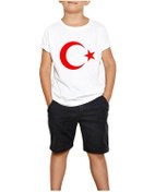 Resim Ay Yıldız Beyaz Beyaz Çocuk Tişört Siyah 