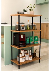 Resim 4 Katlı Çevir Kur Mutfak Rafı Çok Amaçlı Düzenleyici, Baharatlık, Kahve Köşesi, Açık Mutfak Dolabı Atlantik Çam 