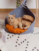 Resim Kido Kedi Yatağı Gri - Sarı Evcil Hayvan Boncuk Silikon Elyaf Kedi Minderi Kedi Yuvası Kulübesi 