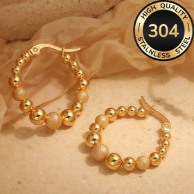 Resim Kadınlar için Lüks Kumlanmış Boncuklu Halka Küpeler, Hipoalerjenik Altın Kaplama/Gümüş 304 Paslanmaz Çelik 18K Altın Kaplamalı Her Gün Kullanım | İşe Gidiş-Geliş | Seyahat | Müzik Festivali | Banket Giyimi ve Hanımlar/Anne İçin Hediye 