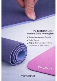 Resim 6 Mm Tpe Kaymaz Pilates Yoga Matı 180x60 Cm Taşıma Çantalı Profesyonel Spor Matı Özel Seri Pembe 
