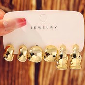 Resim 6 adet Zarif Altın Tonlu Su Damlası C Şekilli Geometrik Küpe Seti - Şık Reçine ve Paslanmaz Çelik, Partiler ve Hediyeler için Mükemmel, Kadın Moda Aksesuarları için İdeal, Parti Aksesuarları|Tatil Stili|Paslanmaz Çelik Gönderiler 