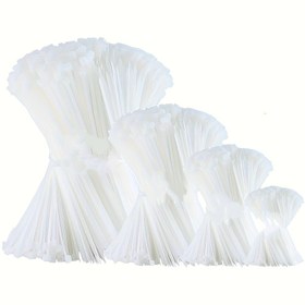 Resim 4/8/12/16/20/30.48 cm boyutlarında kendinden kilitli plastik zip bağları - Ev, ofis, çit ağları ve daha fazlası için dayanıklı kablo yönetimi - Verimli organizasyon için pürüzsüz plastik askılar, kablo bağları, ofis organizasyonu, şık görünüm, sağlam yapı 