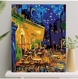 Resim Hobi Sanat Sayılarla Boyama Tuval Seti Fırça Boya Dahil Çıtalı 40x50 Cm - Cafe Terrace At Night 