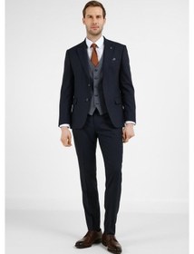 Resim İmza Lacivert Mono Yaka Kazayağı Desen 6 Drop Slim Fit Takım Elbise 1001255173 