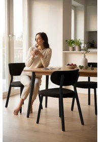 Resim Canisa Toldy Serisi 2 Adet Siyah Bukle Kumaş Mutfak Sandalyesi Siyah Metal Ayak Siyah Sandalye Ayaklar Siyah 