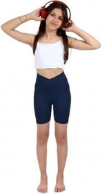Resim Kız Çocuk Kruvaze Yüksek Bel Okul Koşu Yürüyüş Günlük Casual Yoga Spor Atletik Egzersiz Fitness Kısa Tayt 