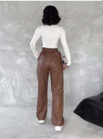 Resim Biçomi Kendinden İnce Kemerli Deri Pantolon Kahve T1178 Kahve 