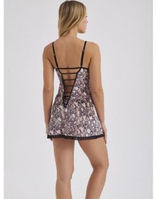 Resim Moonlight 307 Yılan Desenli Kadife Sırt Detaylı Kadın Gecelik Slip Takım Çok Renkli 