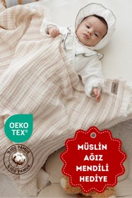Resim ZEYPBA 4 Katlı Müslin Örtü Lila Çizgili 110x110 cm (Bebek & Çocuk İçin) % 100 Pamuk 