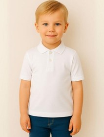 Resim Zekids Çocuk Pamuklu Yakalı Dokulu Kumaş Kısa Kollu T-shirt-16087 Beyaz 