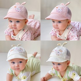 Resim Erkekler ve Kızlar için Yazlık Bebek Şapkası, Küçük Çocuk Güneş Şapkası, Yeni Doğan Bebek Güneş Şapkası, 0-6 Ay Arası Nefes Alabilen Beyzbol Şapkası, Sihirli Bantlı Ayarlanabilir Genç Şapkası, Nakışlı Tavşan Süslemesi 