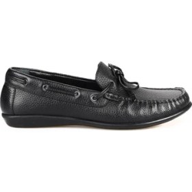 Resim FootCourt Siyah Deri Fiyonklu Kadın Loafer 