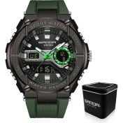 Resim Hanyang Siyah Yeşil 1 Sanda Adam Kuvars Izle Erkek LED Dijital Kronograf 50 M Su Geçirmez Açık Havada Erkekler Için Spor Bilek Saatler Saat Reloj De Hombre (Yurt Dışından) 