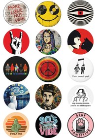 Resim Trend Rozet Seti-8-pop Art & Retro Temalı 15 Li Mizahi Ve Sanatsal Rozet Koleksiyonu Çok Renkli 