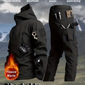 Resim 2 Parça Erkek Taktik İş Ceketi ve Yalıtımlı Düz Paça İş Pantolonu Seti, Rüzgar Geçirmez, Aşınmaya Dayanıklı, Dağcılık, Kamp, Beyzbol, Avcılık, Balıkçılık ve Bisiklet için Uygun. Erkek Kışlık Yalıtımlı Outdoor Aktivite Seti 