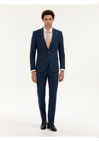 Resim Cacharel Lacivert Slim Fit Keten Karışımlı Takım Elbise 
