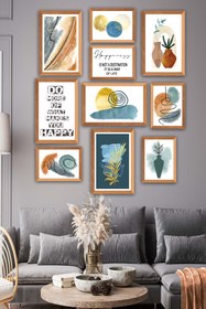 Resim Wow 10 Parça Yazı ve Suluboya Bohem Tarzda (Çerçeve Görünümlü) Uv Baskı Duvar Tablo Seti 