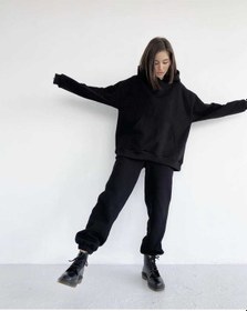 Resim Unisex Kapüşonlu Ikili Eşofman Takımı Siyah-7008 