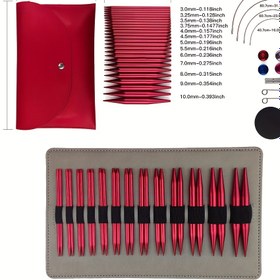 Resim 13 çift/set parlak kırmızı alüminyum çıkarılabilir değiştirilebilir dairesel örgü iğne seti 
