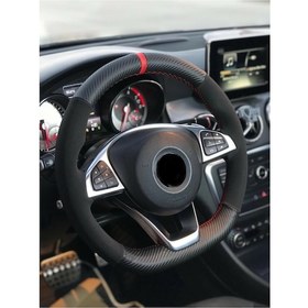 Resim Vw Caddy 2021 Alkantra-Karbon Kırmızı Yüzüklü Direksiyon Kılıf (510529054) 