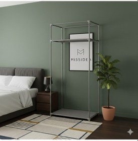 Resim Missidea Basic Portatif Bez Dolap Metal İskeletli Kumaş Gardırop Siyah Siyah 