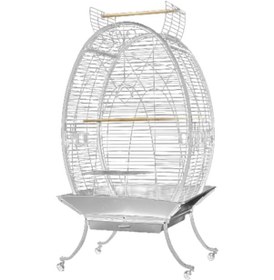 Resim Dayang Ayaklı Oval Papağan Kafesi Beyaz 89 x 60 x 159 CM 