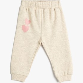 Resim Kız Bebek Jogger Eşofman Altı Simli Kalp Baskılı Beli Lasitkli Şardonlu 