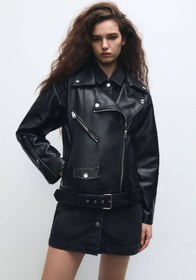 Resim Pull & Bear Oversize Suni Deri Biker Ceket 