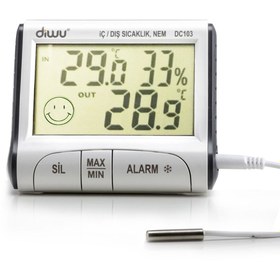 Resim Diwu DC103 İç Dış Max-Min Prob Termometre Nem Ölçer 