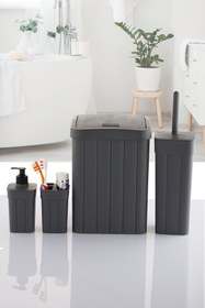 Resim okacih 4'lü Banyo Seti Çöp Kovası Tuvalet Fırçası Sabunluk Diş Fırçalık 4 Parça 