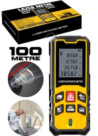 Resim Assur Profesyonel Lazer Terazili Dijital Mesafe Ölçer 100 Metre Ölçüm Cihazı Sarı Lazer Metre 