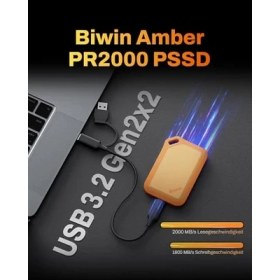 Resim Biwin Bıwın Amber PR2000 Harici SSD 2 Tb USB 3.2 GEN2X2 - 2000 Mb/s'ye Kadar IP67 Su Geçirmez - Usb-C ve Usb-A Adaptörlü Taşınabilir Nvme Harici Katı Hal Sürücüleri, Turuncu 