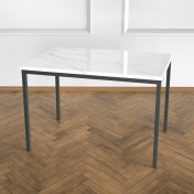 Resim Evka Shiny Yan Sehpa - Metal Siyah Ayak Beyaz Mermer Tabla 
