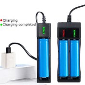Resim USB Çift 18650 Pil Şarj Cihazı LED Göstergeli - Taşınabilir, Çoklu Cihaz Uyumlu, 1/2 Yuva, Siyah, Simultane Şarj, Pil Dahil Değil, Güç Aracı Aksesuarı 