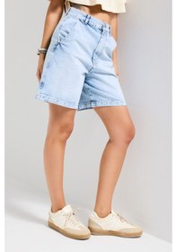 Resim Itsbasic Kadın Ice 4s6-3 Skater Fit Bermuda Denim Şort Ice Rengi 