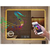 Resim DNR Mirror 65x90 Cm Bluetoothlu Buğu Yapmayan Makyaj Aynalı Dokunmatik Günışığı Ledli Dikdörtgen Banyo Aynası 