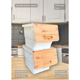 Resim Feyza Design Bambu Beyaz 2’li Tekerlekli Patates ve Soğanlık Sepeti, 24 Lt 