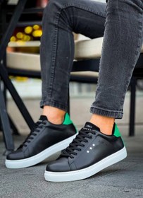 Resim ZMMODA KB X7 Siyah Yeşil Yüksek Beyaz Taban Bağcıklı Günlük Erkek Ayakkabı 