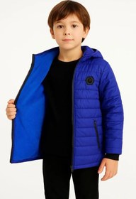 Resim Erkek Çocuk Mont İçi Pelüş Kürk Astarlı, Kapüşonlu Fermuarlı Kışlık Şişme Sıcak Tutucu Mont - Saks Mavisi - Saks Mavisi / 14-15 Yaş 
