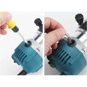 Resim Stilmax Germany 2200 W 6 Kademe Devir Ayarlı Formika Traşlama El Tipi Freze Makinası Pens 6mm + Yedek Kömür 
