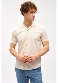 Resim Erkek Bej Standart Apaç Yaka Gömlek-16402 Bej 