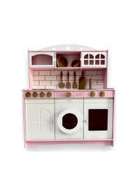 Resim Boyalı Ahşap Oyuncak Mutfak Servis Seti Pembe- Beyaz 