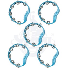 Resim YANKI ZT-10BL Zilli Tef 5'li Set Mavi Renk Metal Zilli Ritim Aleti (Kına Tefi) 