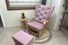 Resim MAMA PUFLU SALLANAN SANDALYE, ANKA PEMBE, NATUREL AHŞAP 