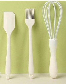 Resim 3'lü Silikon Pasta Tatlı Yapma Seti Çırpıcı- Fırça-spatula 
