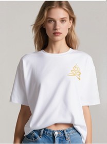 Resim Lotus Oversize Unisex T-shirt Beyaz 
