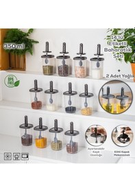 Resim Porsima 1102 Kaşıklı 14'lü Baharatlık Seti Yağdanlıklı Antrasit 